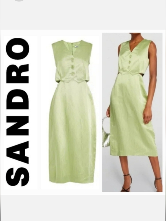 Sandro Dresses & Skirts - SANDRO Abby Sleeveless Midi Dress Cut-Out Metallic Pinstripe Sz 40 US 8 NWT